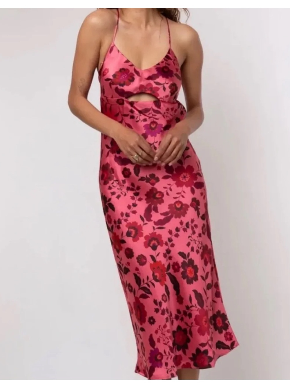 House of Harlow 1960 • Midi Dress • Floral Satin • Front Cutout • Medium